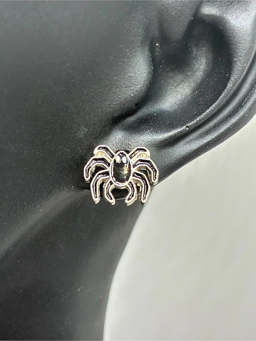 Cute Spooky Halloween Spider & Bat Stud Earrings Black & Silver